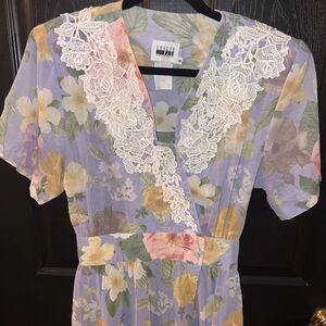 Leslie Fay Floral Lace Dress - Purple and Cream